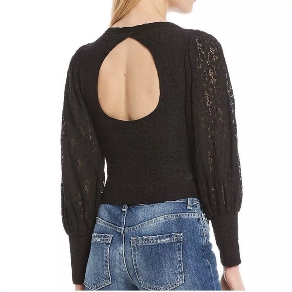 NWT Free People M Tea Time Round Neck Long Puff Sleeve Back Detail Top - Picture 1 of 9